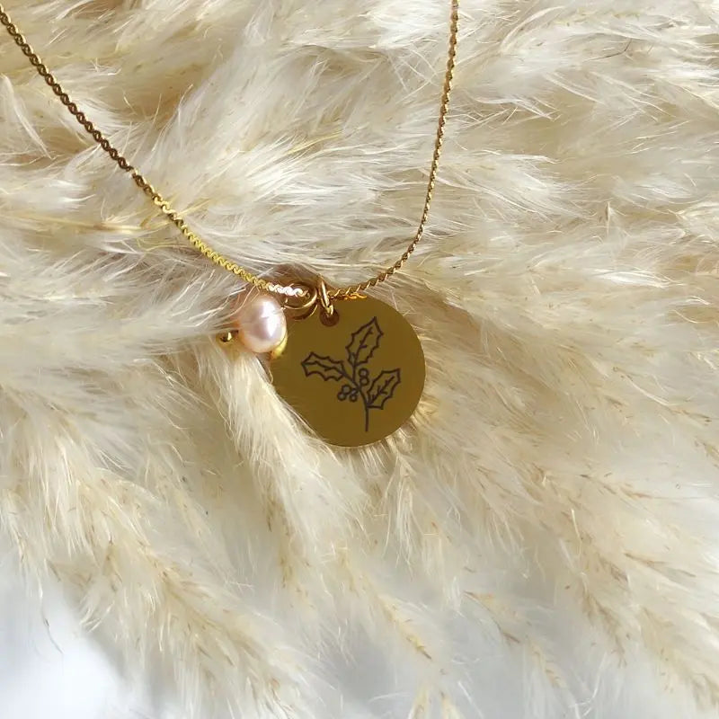 Pendentif fleur de naissance décembre - houx
