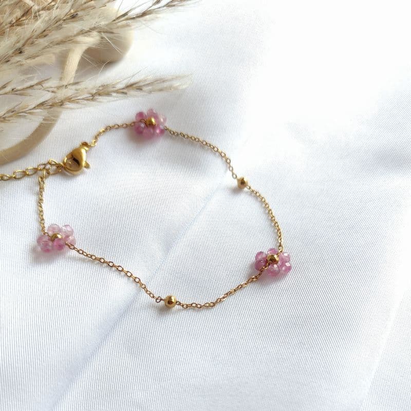 Bracelet fleur Tourmaline rose