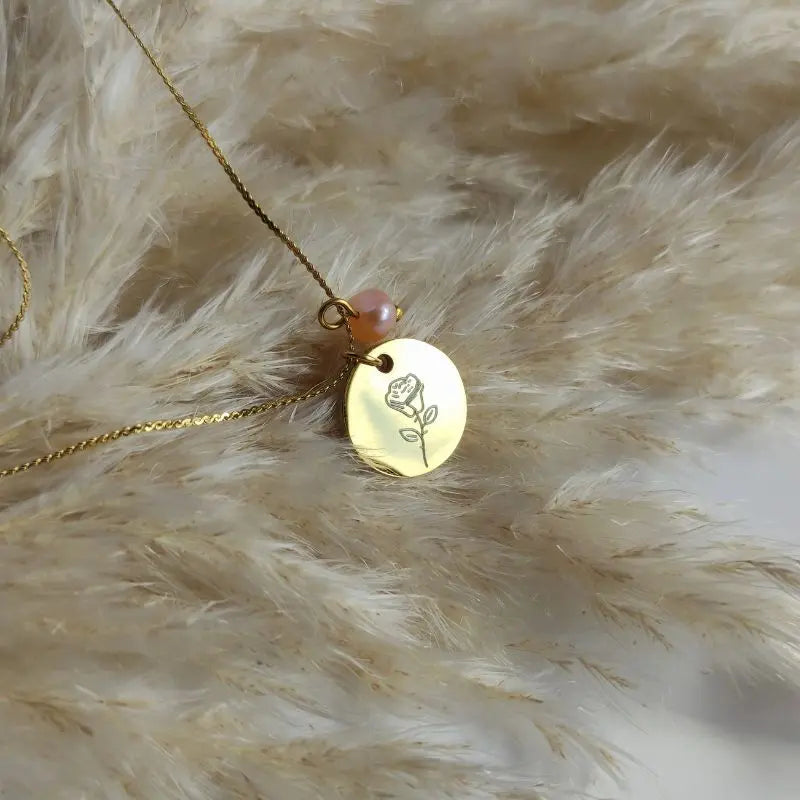 Pendentif fleur de naissance Juin -Rose