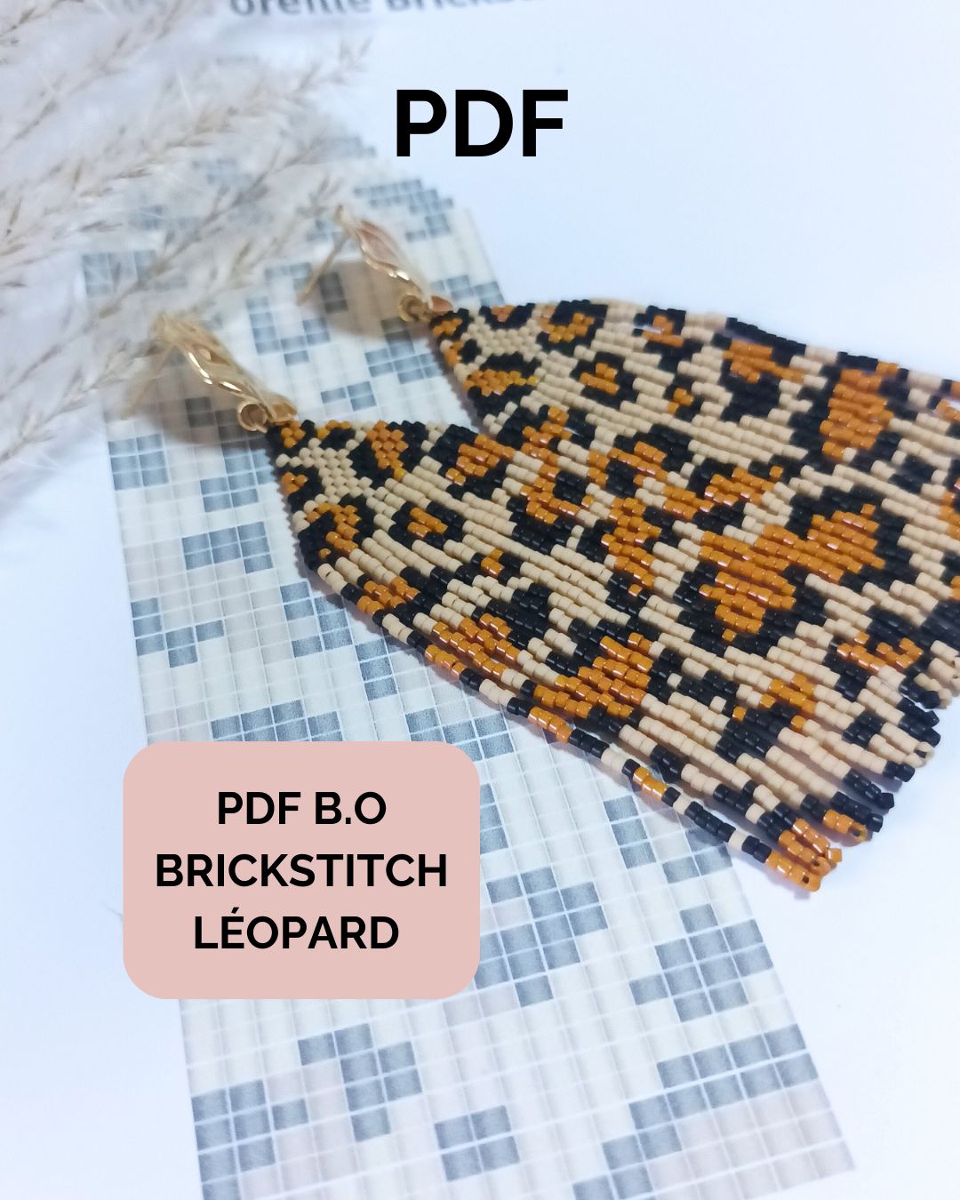 Motif léopard Boucles d'oreilles brickstitch franges  (PDF)