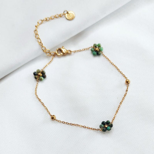 Bracelet boho chaîne bille et fleurs en perles