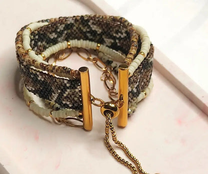Manchette "Esprit Sauvage" – tissage python & gemmes naturelles