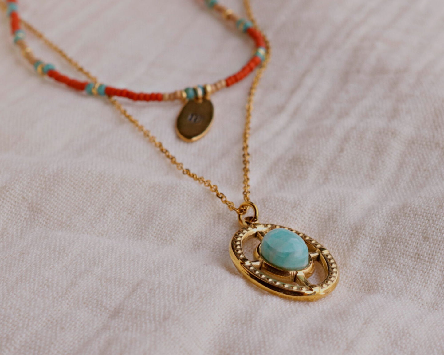 Collier double rangs Miyuki et amazonite